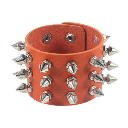 Punk Bracelet for Men Women Goth Black Leather Wristband with Metal Spike Studded Spike Rivets Cuff Bangle Adjustable