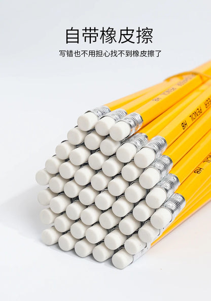Yellow Wooden HB Pencils with Erasers for Office Art Drawing Pack of 100/50/30/20/10 Pcs