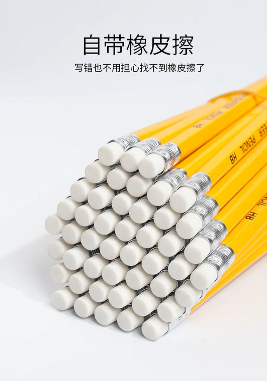 Yellow Wooden HB Pencils with Erasers for Office Art Drawing Pack of 100/50/30/20/10 Pcs