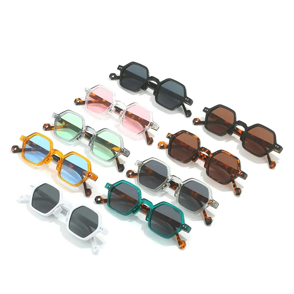 Retro Polygon Square Sunglasses Vintage Y2K Hexagon Shades Clear Ocean Lens Rivets Sun Glasses Trendy UV400 Glasses for Unisex