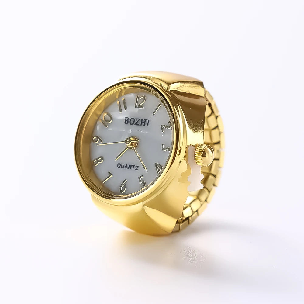 Jewelry Finger Watch for Women Stretchy Elastic Band Round Simple Dial Quartz Ring Watches for Daily & Office