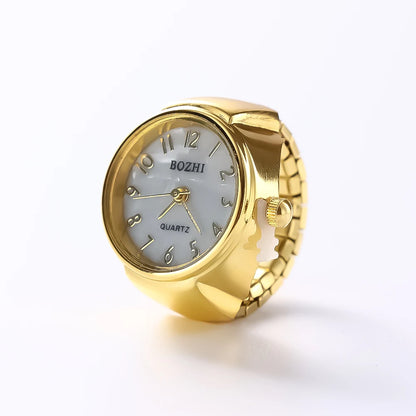 Jewelry Finger Watch for Women Stretchy Elastic Band Round Simple Dial Quartz Ring Watches for Daily & Office