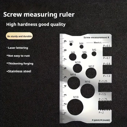 Stainless Steel Screw Measuring Gauge Set - Precision Thread Pitch & Bolt Size Caliper Tool | M12 Diameter Ruler | Ideal Fat