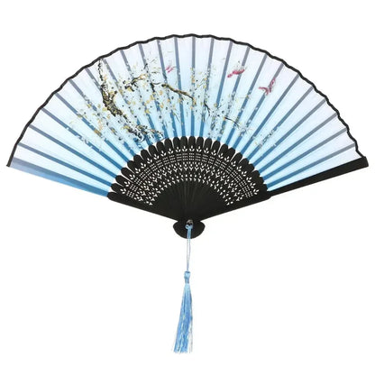 Retro Flower Pattern Home Decoration Elegent Bamboo Folding Fan Chinese Style Painting Handheld Fan Dance Performance Props