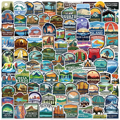 100PCS Cartoon World Landmark & National Park Graffiti Waterproof Stickers DIYFor Decorative Guitar Notebook Luggage Stationery