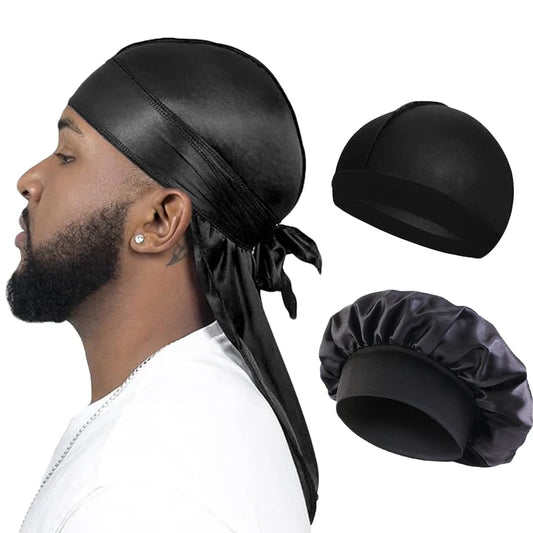 Silky Durag Long Tail Pirate Hat Headband Turban Dome Wave Cap Unisex Wig Cap