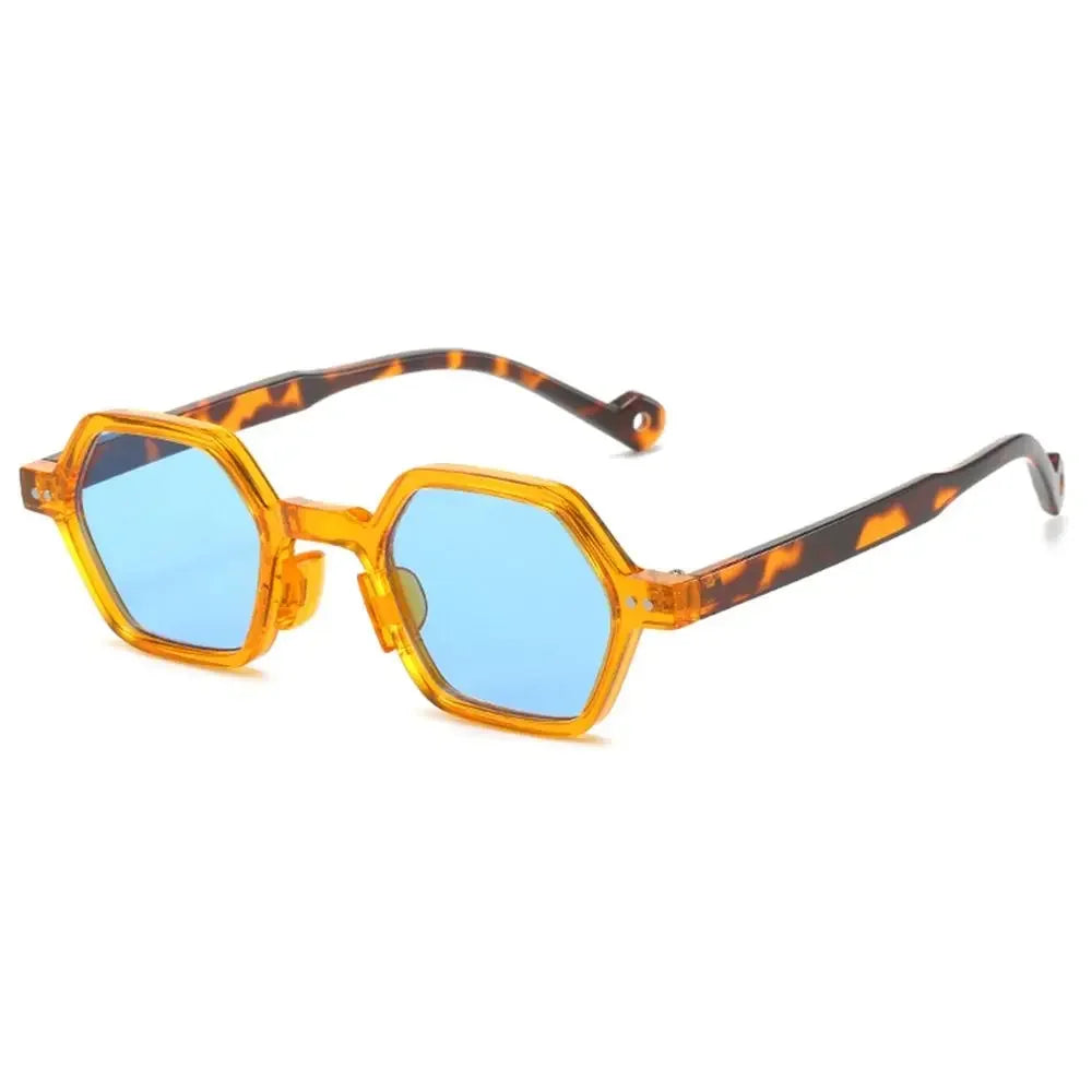 Retro Polygon Square Sunglasses Vintage Y2K Hexagon Shades Clear Ocean Lens Rivets Sun Glasses Trendy UV400 Glasses for Unisex