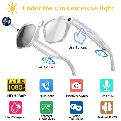 4K Smart Glasses Multifunctional Camera Bluetooth Call Music Player Photochromic HD
