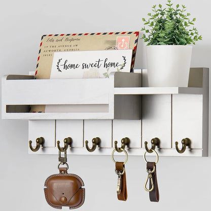 Decorative Key Rack Wall Mounted Wood Key Rack And Mail Organizer With 6 Key Hooks Convenient Living Room Enterway Storage Rack