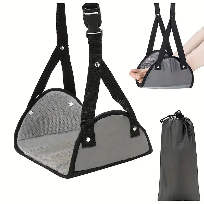 Portable hammock footrest with adjustable shoulder straps, perfect for travel accessories and easy to carry
