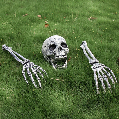 Halloween Outdoor Skeleton Ground Stakes, Realistic Skull & Skeleton Arm Hands Lawn Stakes, Graveyard Horror Yard Decor