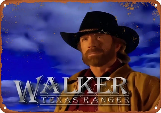 Chuck Norris In Walker Texas Ranger Poster Vintage Metal Tin Sign Aluminum Sign Living Room Kitchen Bar Cafe 8X12 Inch, colour