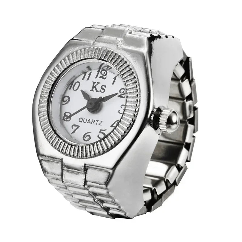 Finger Watch Mini Elastic Strap Alloy Watches Rings Jewelry Clock Retro Roman NEW