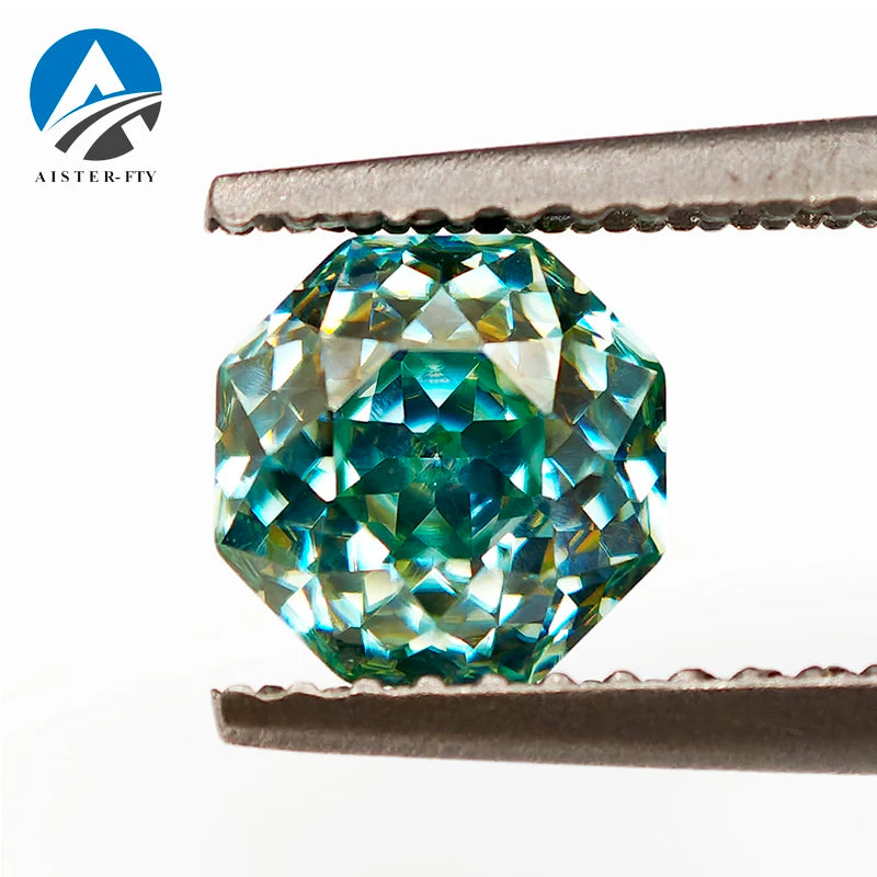 Never Fade Peacock Blu/Green Octagon Rose Cut Moissanite Diamond Loose Gemstones with GRA Certificate for DIY Jewerly Making