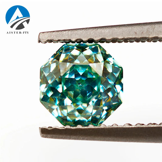 Never Fade Peacock Blu/Green Octagon Rose Cut Moissanite Diamond Loose Gemstones with GRA Certificate for DIY Jewerly Making