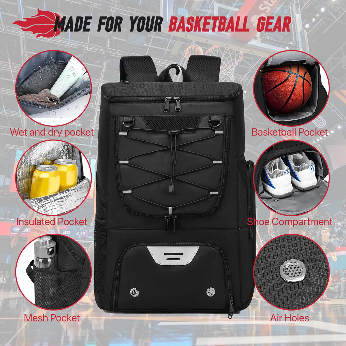 Football Backpack Basketball Backpack Outdoor Soccer Storage Bags Sports Shoe Compartment