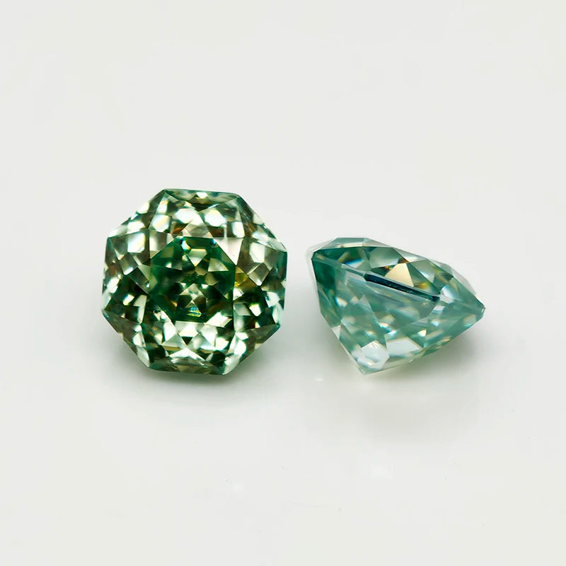 Never Fade Peacock Blu/Green Octagon Rose Cut Moissanite Diamond Loose Gemstones with GRA Certificate for DIY Jewerly Making