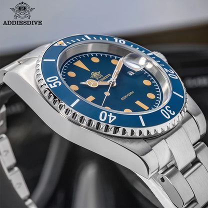 Vintage Retro Stainless Steel Quartz 41mm 200M Dive Submarine Watch Blue Dial