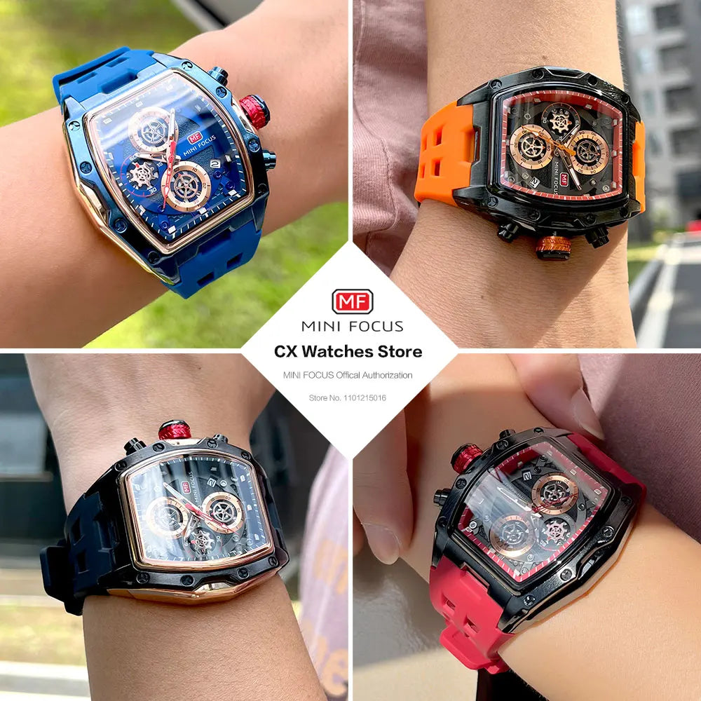 Gold & Blue Quartz Watch Chronograph Wristwatch Luminous Hands