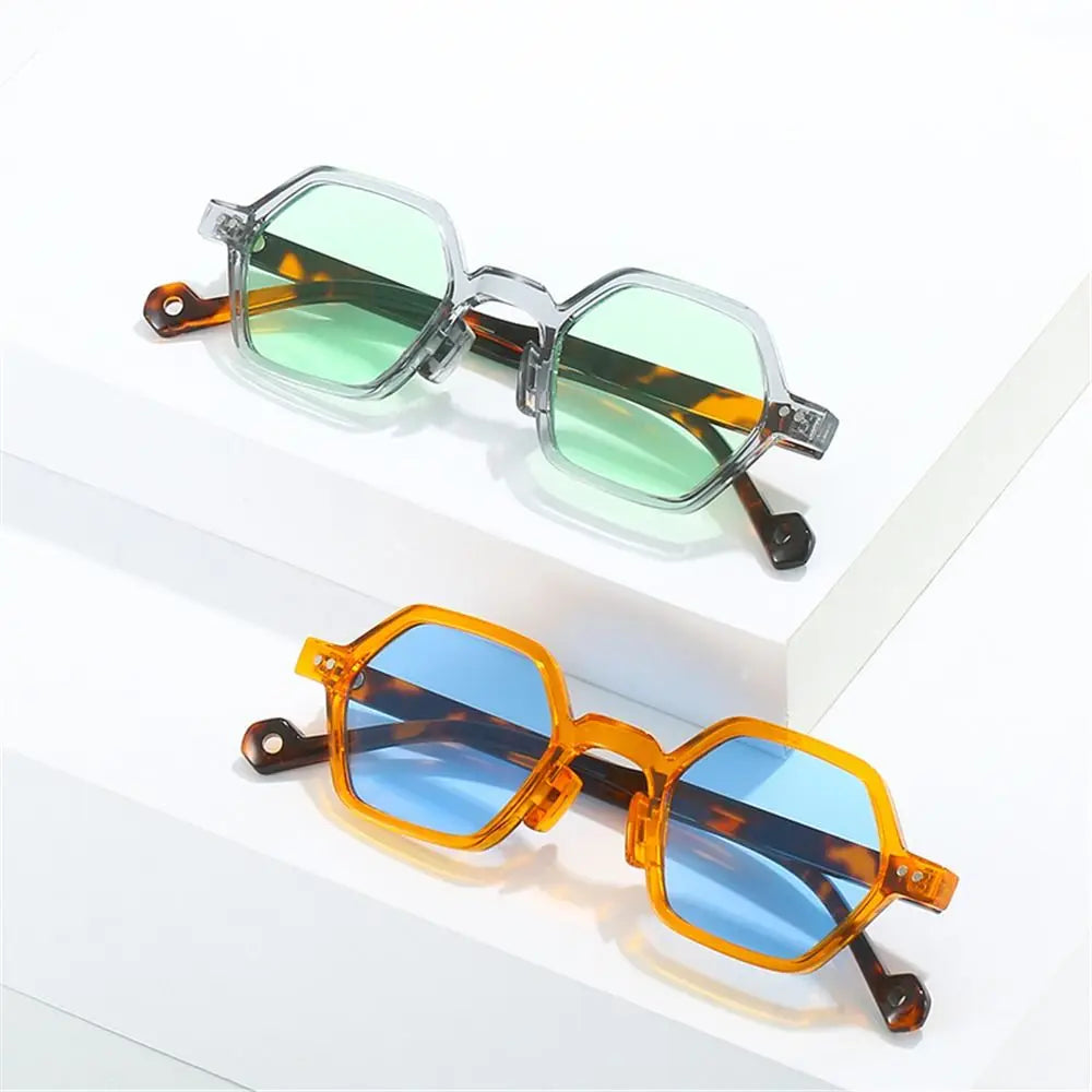 Retro Polygon Square Sunglasses Vintage Y2K Hexagon Shades Clear Ocean Lens Rivets Sun Glasses Trendy UV400 Glasses for Unisex