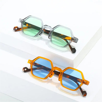Retro Polygon Square Sunglasses Vintage Y2K Hexagon Shades Clear Ocean Lens Rivets Sun Glasses Trendy UV400 Glasses for Unisex
