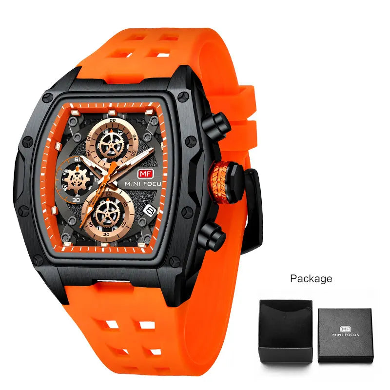 Gold & Blue Quartz Watch Chronograph Wristwatch Luminous Hands