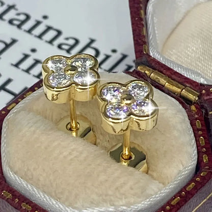 Lnngy Certified Moissanite Flower Earring With Certificate For Women Korean INS Four Leaf Flowers Stud Earrings Daily Jewelry