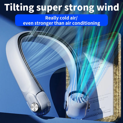 USB Rechargeable Rotor Neck Hanging Portable Fan Adjustable Bladeless Turbo Cooling for Dorm Home Outdoor Use