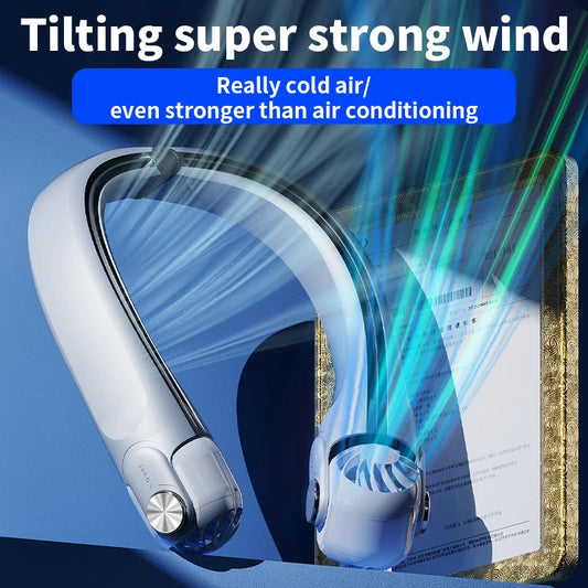 USB Rechargeable Rotor Neck Hanging Portable Fan Adjustable Bladeless Turbo Cooling for Dorm Home Outdoor Use