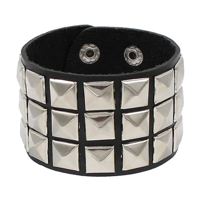 Punk Bracelet for Men Women Goth Black Leather Wristband with Metal Spike Studded Spike Rivets Cuff Bangle Adjustable