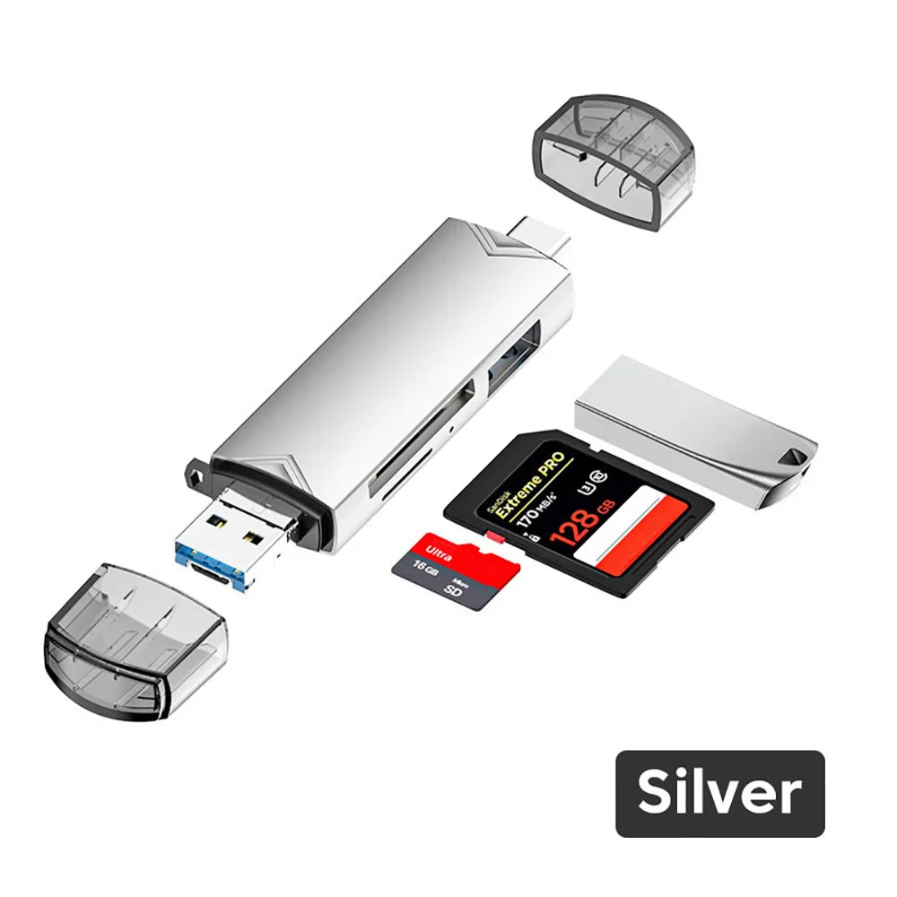 Type SD Card Reader 6 in 1 USB 3.0 Micro USB Flash Drive Adapter 5Gbps High Speed Transfer Card Data Reader