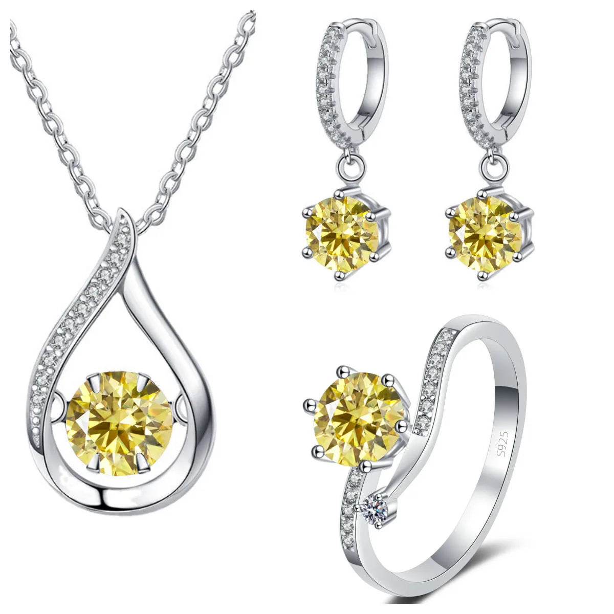 Sterling Silver Moissanite Jewelry Set Pendant Necklace Ring Gift