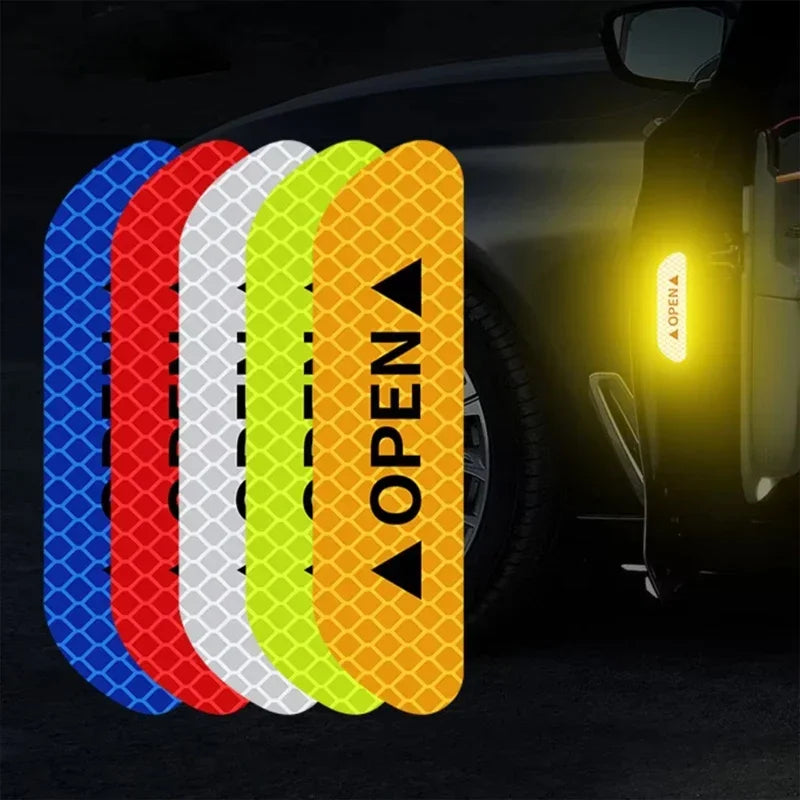 4PCS Reflective Car Door Sticker Safety Opening Warning Reflector Tape Decal Car Exterior Interior Reflector Sticker amagi
