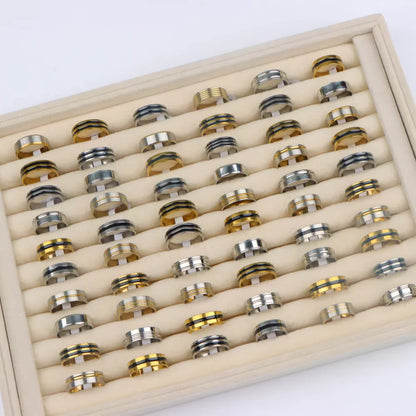 10/20/30/50Pcs/lot Retro Stainless Steel Men Women Rings With Fashion Trendy Line Design Mixed Style Daily Party Jewelry Gifts