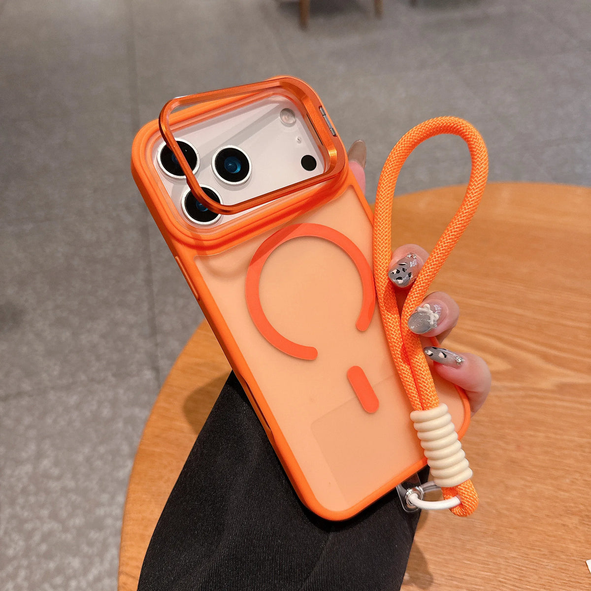 Wrist Strap Matte Lens Holder Case For iPhone 17 Air 16 15 14 Plus 13 12 11 Pro Max Mini For Magsafe Magnetic Lanyard Hard Cover