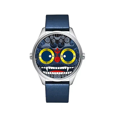 Quartz Watch Gold Lion Design Dial Leather Strap