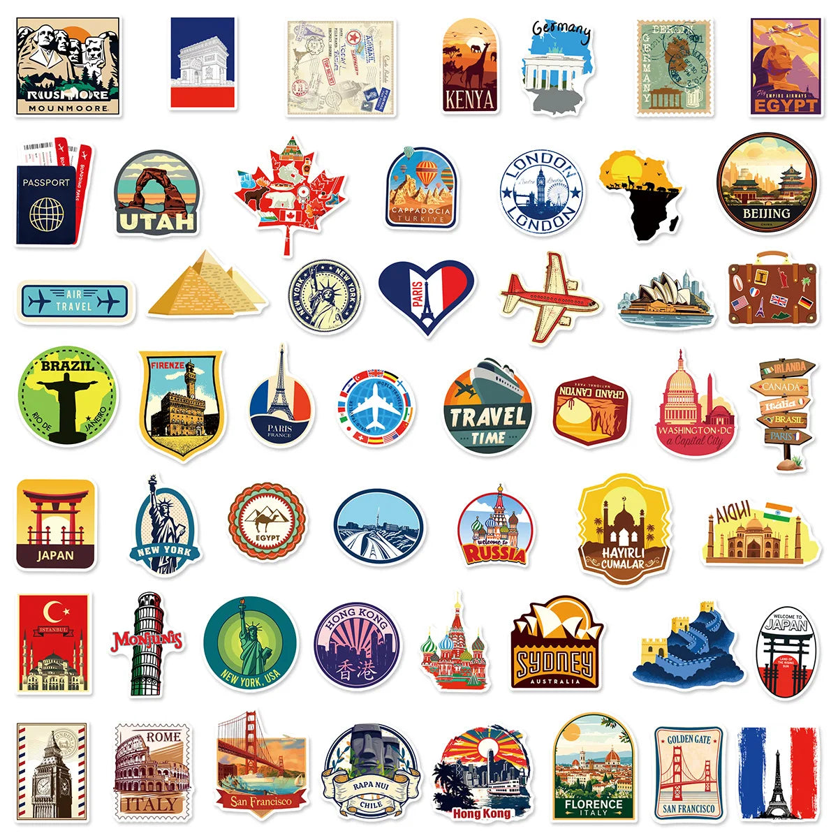 100PCS Travel Stickers Luggage Notebook Phone Waterproof