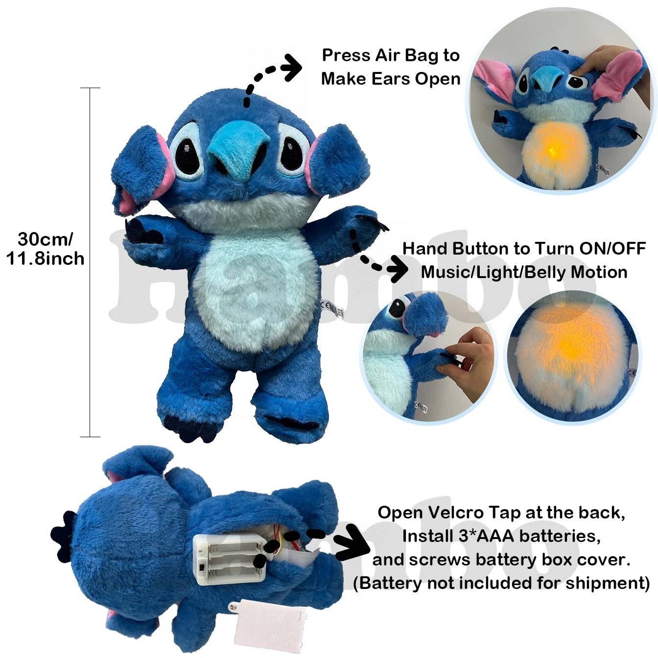 Breathing Stitch Plush Soothing Baby Kids Soothing Music Baby