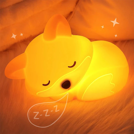 Cute Fox Night Light Rechargeable Squishy Silicone Touch Lamp Kids
