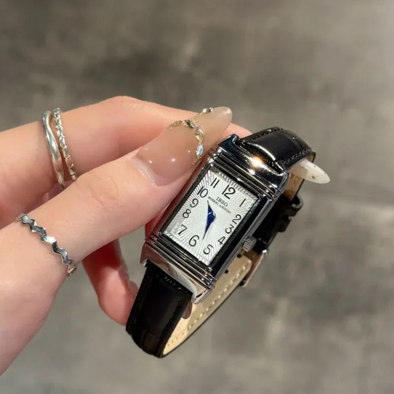 Retro Square Quartz Watch Reversible Leather Strap Unique 21*36mm NEW