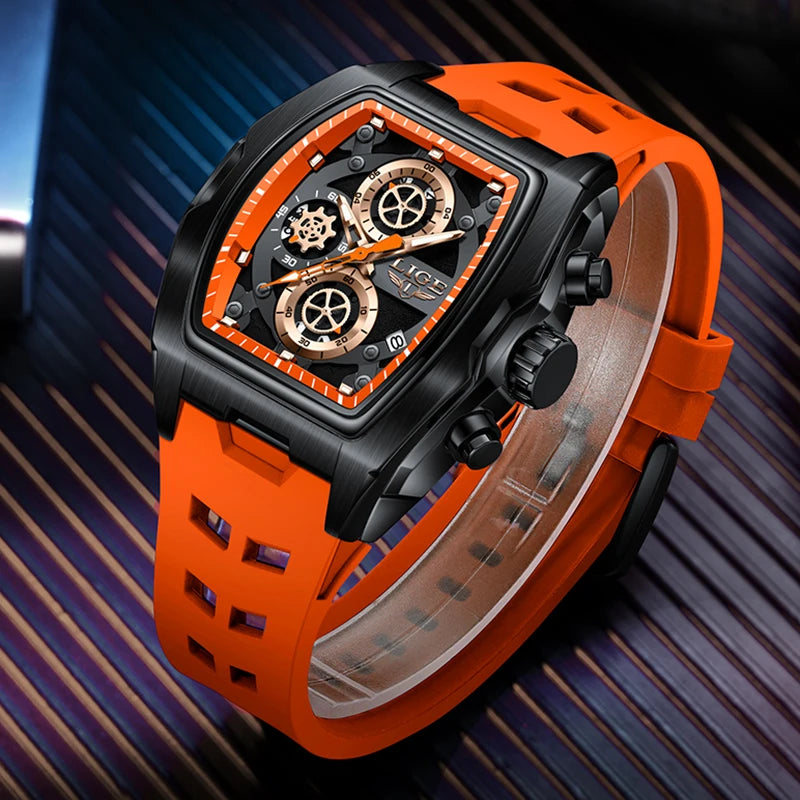 Silicone Watch Square Chronograph Sport Casual Wearing