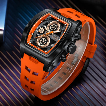 Silicone Watch Square Chronograph Sport Casual Wearing