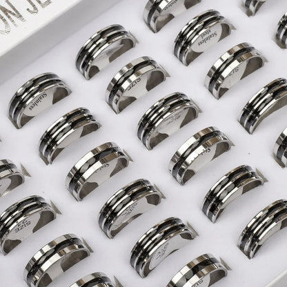 10/20/30/50Pcs/lot Retro Stainless Steel Men Women Rings With Fashion Trendy Line Design Mixed Style Daily Party Jewelry Gifts