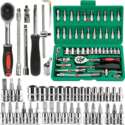 46Pcs Tools 1/4 Set Mechanic Tool Kits Manual Tool