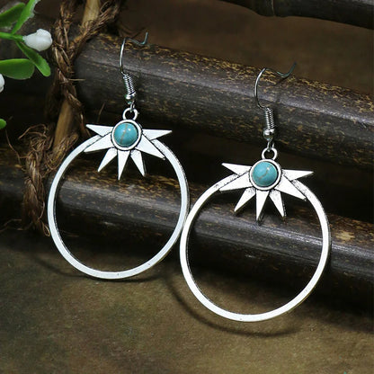 53 Styles Bohemian Vintage Tibetan Silver Geometric Drop Earrings For Women Ethnic Blue Stone Tassel Dangle Earrings Jewelry