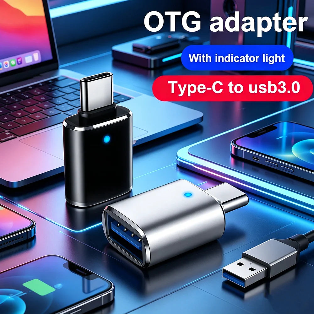 USB 3.0 To Type C Adapter LED OTG To USB C USB-A To Micro USB Type-C Female Connector For HUAWEI Samsung Xiaomi POCO Adapters