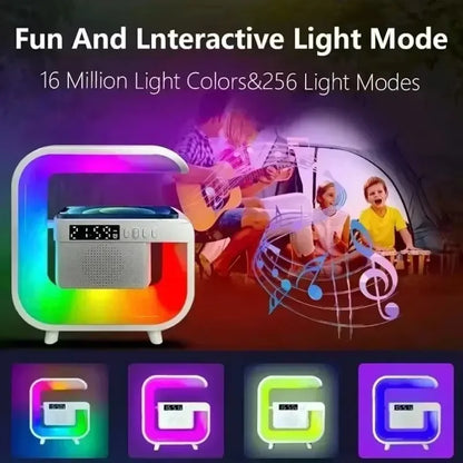 Atmosphere LED Desk Clock Wireless Charger Bluetooth Speakers for iPhone Samung Xiaomi