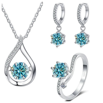 Sterling Silver Moissanite Jewelry Set Pendant Necklace Ring Gift