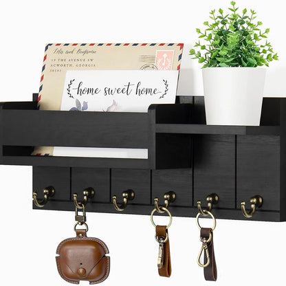 Decorative Key Rack Wall Mounted Wood Key Rack And Mail Organizer With 6 Key Hooks Convenient Living Room Enterway Storage Rack