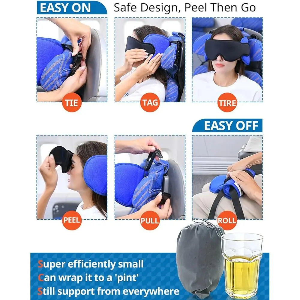 Travel Headrest Pillow Sleeping Mask Adjustable Neck Support Travel Accessories Airplane